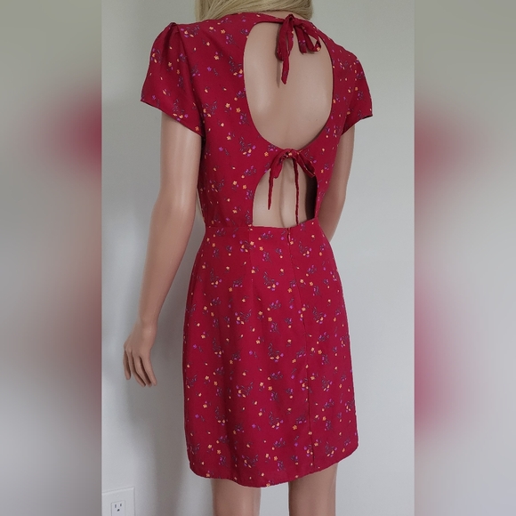FASHION UNION FLORAL DARK PINK OPEN BACK FITTED SEXY MINI DRESS SZ.6 - Picture 10 of 12